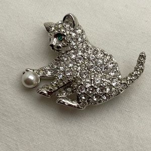 Signed Swarovski Cat Kitten with Ball Brooch